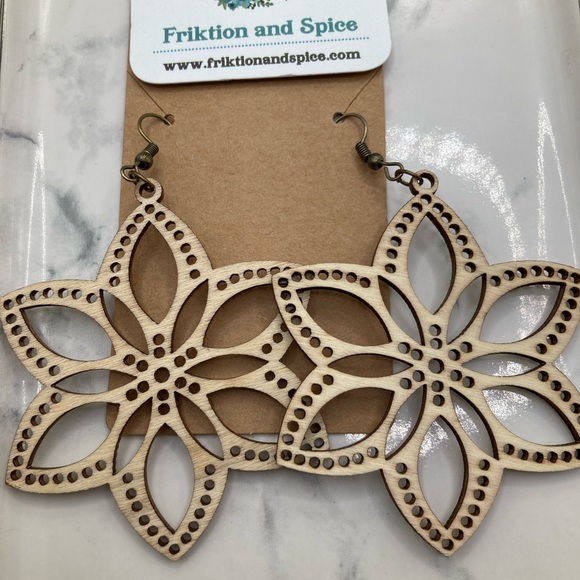 Textured Wood Dangle Earrings. - Picture 2 of 5